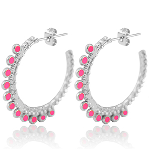 Pendientes Acero Inox criolla 30mm Plateado-magento