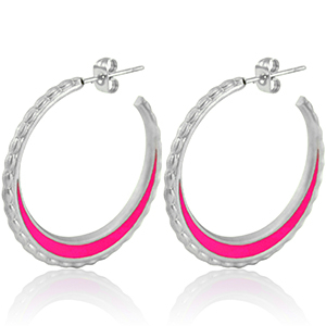 Pendientes Acero Inox criolla 30mm Plateado-magento