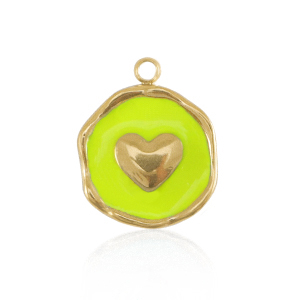 Colgantes Acero Inox coraz&oacute;n Dorado-amarillo ne&oacute;n