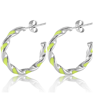Pendientes Acero Inox Verde lima ne&oacute;n-plateado