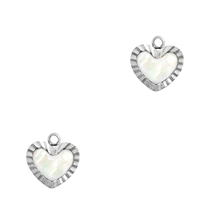 Colgantes Acero Inox concha coraz&oacute;n Plateado-blanco (color natural)