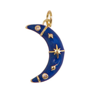 Metal TQ lat&oacute;n colgantes luna esmalte Dorado-azul