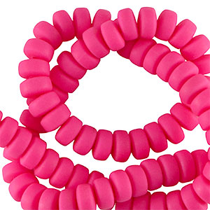 Abalorios de pol&iacute;meros rondeles 7mm Rosa ne&oacute;n