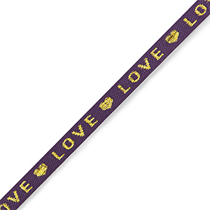 Cinta con texto "love" P&uacute;rpura-oro