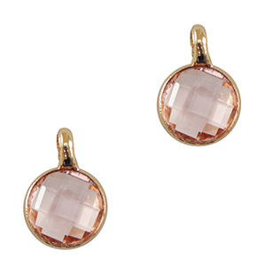Colgantes de cristal 7mm Rosa claro-dorado