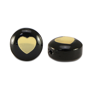 Abalorios de cristal rondeles coraz&oacute;n Negro-dorado