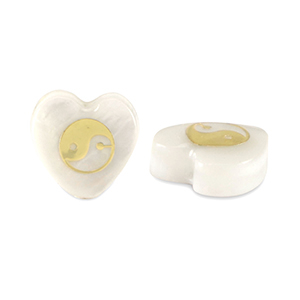 Abalorios de cristal coraz&oacute;n look de concha Yin & Yang Blanco-dorado