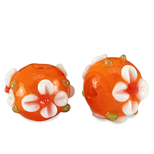 Abalorios de cristal pintados a mano flor Naranja-blanco