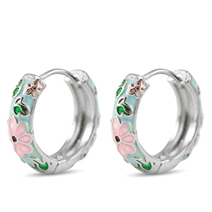 Metal TQ lat&oacute;n criolla esmalte flor Plateado-rosa azul
