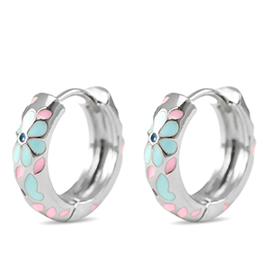 Metal TQ lat&oacute;n criolla esmalte flor Plateado-azul rosa