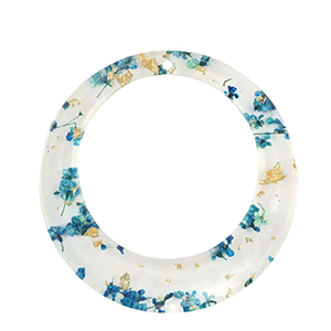 Colgantes de resina con flores secas 39mm Azul-dorado
