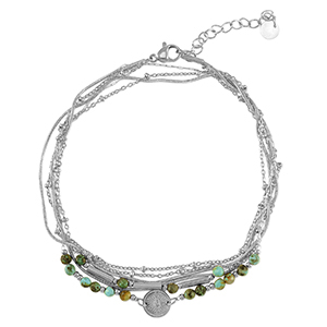 Pulseras tobillera Acero Inox piedra Plateado-verde