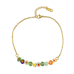 Pulseras Acero Inox millefiori Dorado-multicolor