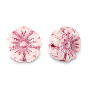 Abalorios Checos flor 9mm Rosa magenta met&aacute;lico-blanco