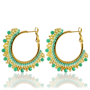 Pendientes Acero Inox abolorios Menta turquesa-dorado