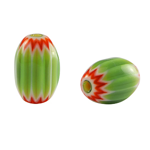 Abalorios Millefiori tubo Verde-rojo