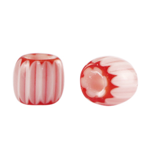 Abalorios Millefiori tubo Blanco-rojo