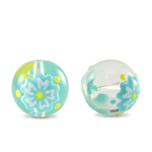 Abalorios de cristal pintados a mano flor Transparente-azul amarillo