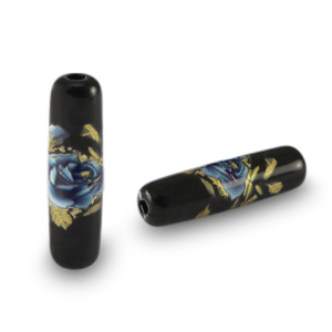 Abalorios de cristal tubo flor Negro-azul