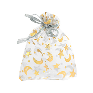 Bolso de organza 9x12cm luna y estrella Gris claro-dorado