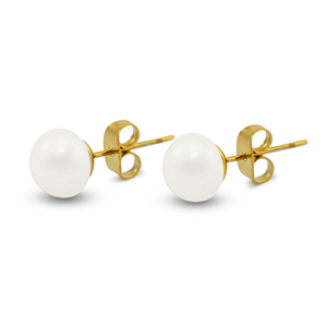 Pendientes Acero Inox perlas 8mm Dorado-blanco perla