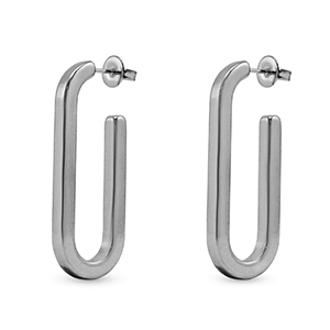 Pendientes Acero Inox criolla ovalado Plateado