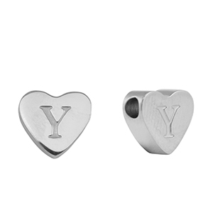 Abalorios Acero Inox coraz&oacute;n letra Y Plateado