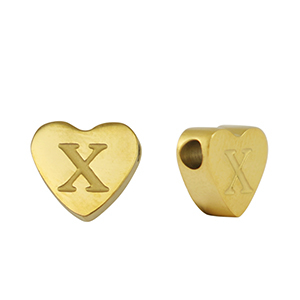 Abalorios Acero Inox coraz&oacute;n letra X Dorado
