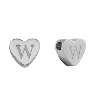 Abalorios Acero Inox coraz&oacute;n letra W Plateado