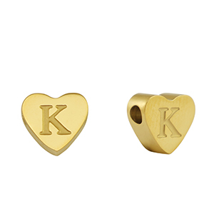 Abalorios Acero Inox coraz&oacute;n letra K Dorado