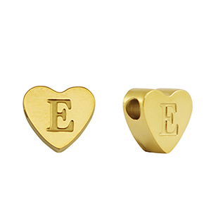 Abalorios Acero Inox coraz&oacute;n letra E Dorado