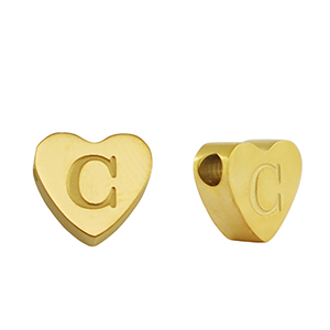 Abalorios Acero Inox coraz&oacute;n letra C Dorado