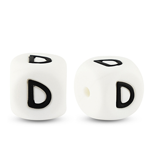 Abalorios letras de silicona D Blanco-negro