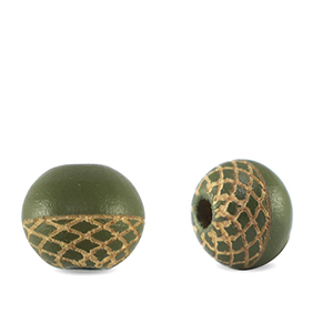 Abalorios de madera redondos 10mm con patr&oacute;n Verde oliva