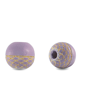 Abalorios de madera redondos 10mm con patr&oacute;n Morado claro
