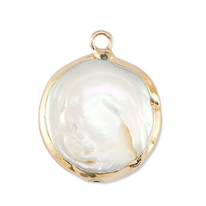 BQ Perlas de agua dulce colgante redondo Dorado-blanco natural
