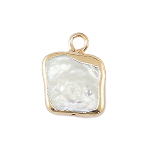 BQ Perlas de agua dulce colgante cuadrado Dorado-blanco natural