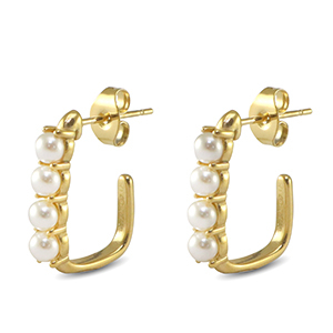 Pendientes Acero Inox cuadrado Imitaci&oacute;n de perlas Dorado