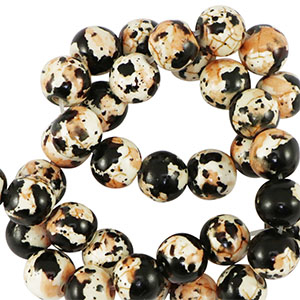 Abalorios de cer&aacute;mica 8mm Negro-crema