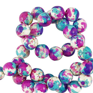Abalorios de cer&aacute;mica 6mm Blanco-morado azul