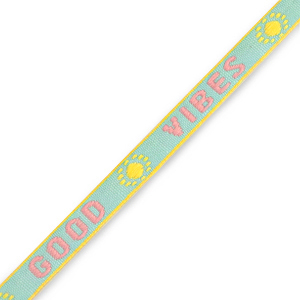Cinta con texto "good vibes" Turquesa-rosa-amarillo