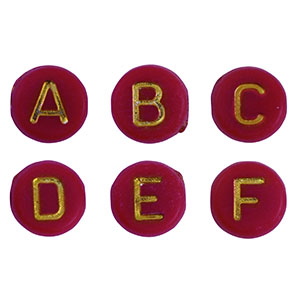 Abalorios letras acr&iacute;licas mix Rojo oscuro-oro