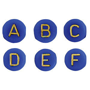 Abalorios letras acr&iacute;licas mix Azul cobalto-oro