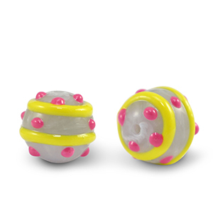 Abalorios acr&iacute;licos puntos Gris amarillo-rosa