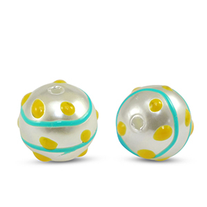Abalorios acr&iacute;licos puntos Perla-azul amarillo