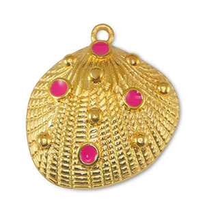 Colgantes met&aacute;licos DQ conchas Fucsia-Dorado (sin n&iacute;quel)