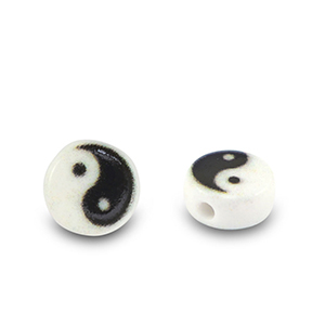 Abalorios letras acr&iacute;licas Yin & Yang Blanco-negro