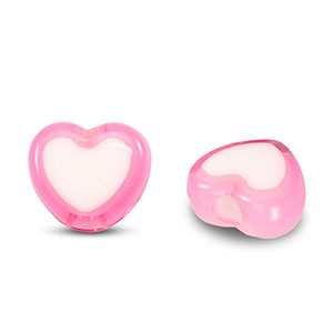 Abalorios acr&iacute;licos coraz&oacute;n Rosa-blanco
