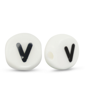 Abalorios letras de cer&aacute;mica V Blanco-negro
