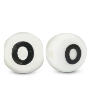 Abalorios letras de cer&aacute;mica O Blanco-negro